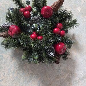 Festive Holiday Pine and Berry Candle Decor